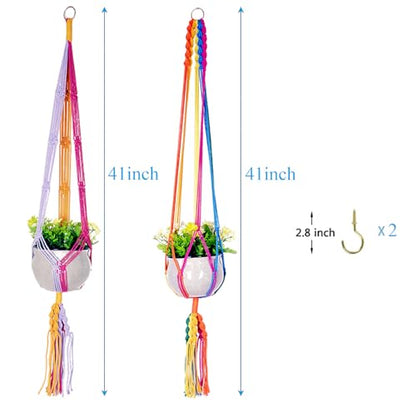 Rainbow Colorful Macrame Plant Hanger, 2 Pack - color: Colorful