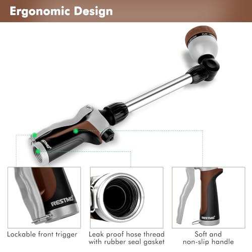 RESTMO Heavy Duty Metal Hose Wand, Watering Wand for Garden Hose - color: Brown