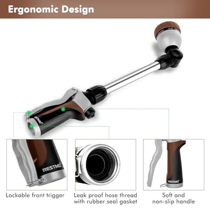 RESTMO Heavy Duty Metal Hose Wand, Watering Wand for Garden Hose - color: Brown