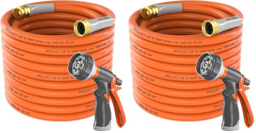 SPECILITE Garden Hose 50 ft x 5/8 in Heavy Duty, Flexible and Lightweight Water Hose, Burst 600 psi, Kink-less Hybrid Rubber Hose for Backyard, 3/4'' Brass Fittings (Pack of 2) - color: 5/8" Orange, size: 50FT (Pack of 2)