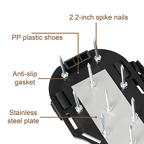 Lawn Aerator Shoes Pre-Assembled - 26 Heavy Duty Steel Spikes (2.4"), Stainless Steel Base Plate, Adjustable Metal Buckle Straps - Walk Behind Grass Aerator Sandals for Yard Lawn Care - color: Black-1