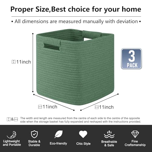 OIAHOMY Storage Cubes 11 Inch Storage Bins 3-Pack Square Baskets Green - color: Green