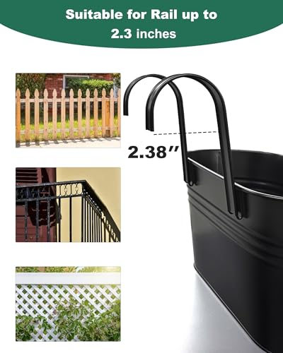 11 Inch Railing Planter Box, 5 Pack Metal Hanging Planters with Hooks - color: Black