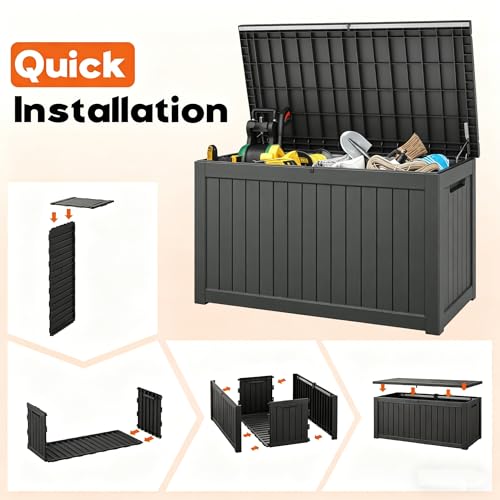 Outdoor Deck Storage Box,Waterproof Balck,260 Gallon - color: Striped Black, style: 260 Gallon