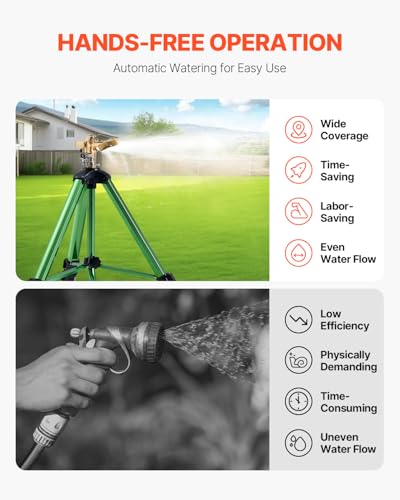 VEVOR Impact Sprinkler on Tripod Base, Heavy Duty Tripod Sprinklers with Brass Head & 3/4" Connector, 360 Degree Large Area Coverage Irrigation Sprinkler, Adjustable Heights for Yard Green - size: 37", style: 1PC