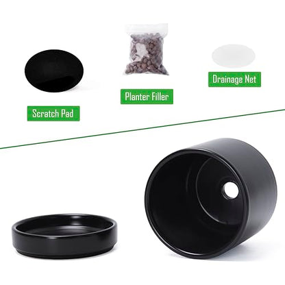D'vine Dev 4-Pack Ceramic Pots with Saucers, Black, 4.7 in, 94-X-B-2 - color: Black, size: 4.7 Inch