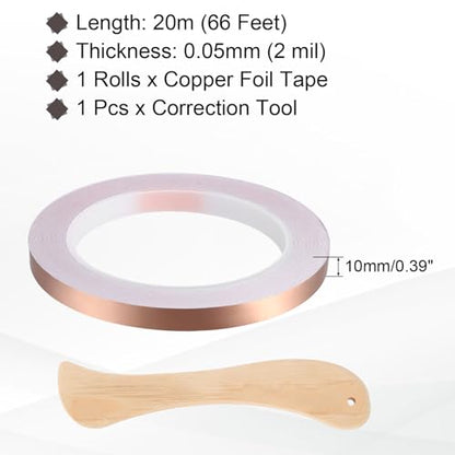 Copper Foil Tape 0.39" x66FT Single Conductive Adhesive Tape - size: 0.39 Inch x 66 FT
