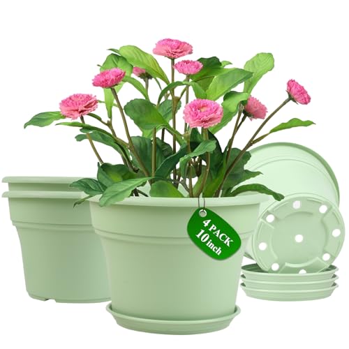 Pottiffe Plant-Pots-Planters-Indoor-Outdoor, 10 inch 4 Pack Green - color: Green, size: 10 inch-4Pack