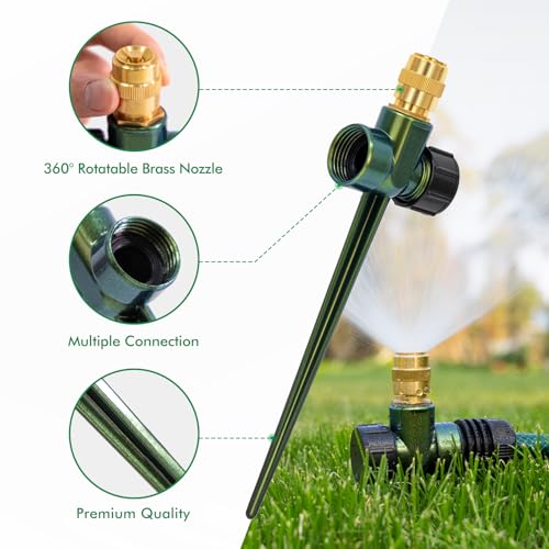 RESTMO 3 Pack Heavy-Duty Full-Metal Lawn Sprinklers for Yard - color: Green, size: 3 Pack