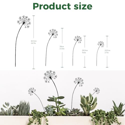 4-Pack Dandelion Metal Flowers for Outside,Black Wild Flower Decorative Garden Stakes for Potted Plants, Metal Yard Art, Gift-Boxed Indoor & Outdoor Garden Decor(Black Dandelion Flower Set) - style: Black Dandelion Flower Set