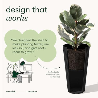 Veradek Demi Series Tall Planter - Tall Tapered Outdoor Planter with Shelf - color: Black, style: Narrow Groove