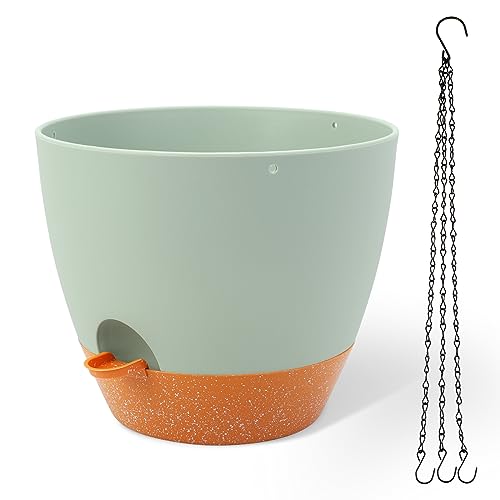 GARDIFE 12 Inch Self Watering Hanging Planter, Indoor Outdoor, Green - color: 12-green, size: 12 Inch