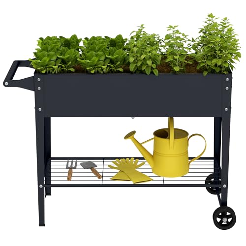 Elevate 2Pcs 32" Tall Raised Garden Bed with Wheel,Planter Box for Backyard,Outdoor Garden, Patio, Balcony, 400lb Capacity,Grey - size: 37.4"x14.6"x31.6", style: Grey(2PCS)