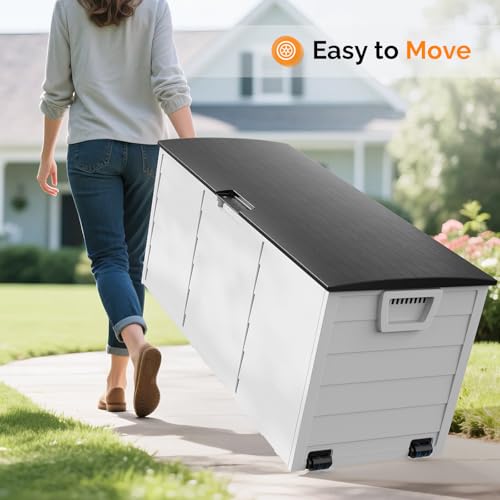 VINGLI 75 Gallon Weatherproof Outdoor Storage Box, White Body, Black Lib - color: White Body, Black Lib