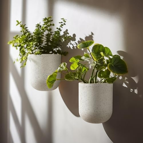 LA Jolie Muse Wall Planters for Indoor Plants, Hanging Flower Pots, 2 Pack - color: Speckled White