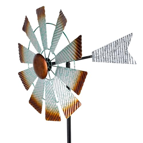 Viveta Metal Wind Spinners, Garden Wind Sculptures & Spinners - color: Silver Brown-single