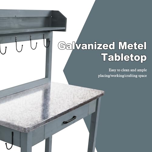 HOLTICO Potting Bench with Storage Drawer, Blue-Gray