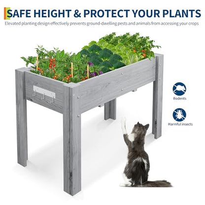 Garvee 48x24x30IN Wooden Raised Garden Bed with Legs - color: Gray, size: 48*24*30 in