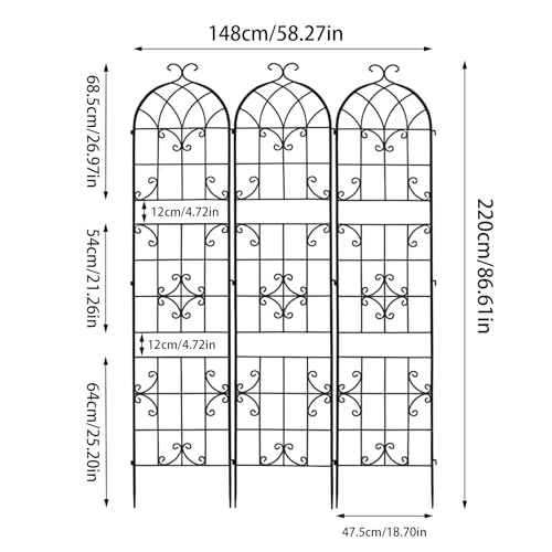 unho Metal 86.6 * 18.7" Garden Trellis 3-Packs for Climbing Plants - size: 3PCS Model② 86.6"x18.7"