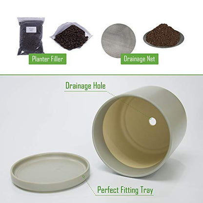 D'vine Dev 2-Pack Ceramic Pots with Saucers, 8/10 in, Grey, 94-G-L-3 - color: Gray, size: Large
