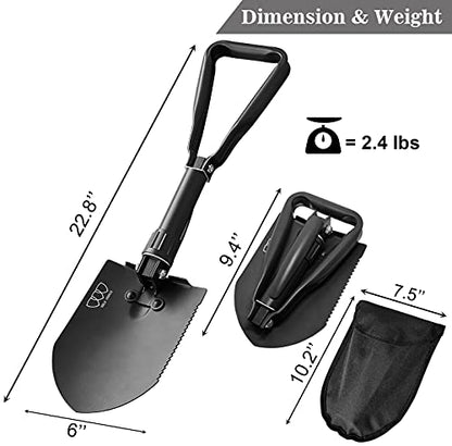 Gold Armour Military Folding Camping Shovel, High Carbon Steel Survival Shovel Entrenching Tool Handle with Carrying Pouch