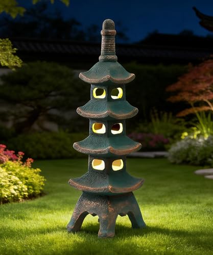 Nacome Solar Pagoda Garden Statues: Multi-Layer Outdoor Zen Decor - color: 65cm Bronze