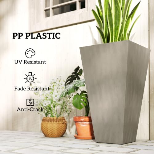 Outsunny 28 in Tall Planters for Outdoor Plants with Drainage Holes, Grey - color: Gray