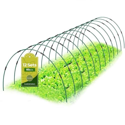 60 Pcs Garden Hoops for Raised Beds, 12 Sets of 8.5 FT Long Garden Hoops, Rust-Free Fiberglass Greenhouse Hoops Grow Tunnel for Netting, DIY Plant Support Garden Stakes for Row Cover