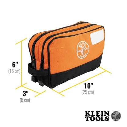 KLEIN TOOLS Tool Pouch, Dual Compartments, Heavy-Duty Tool Bag Organizer, Multipurpose Bag - size: 10" x 6"