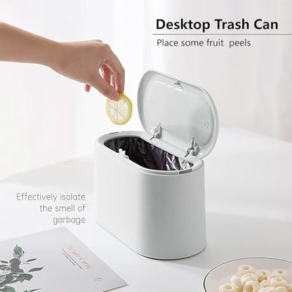 SUBEKYU Mini Trash Can with Lid,Small Desk Garbage Can,White 0.5 Gal - color: White 0.5 Gal with Lid