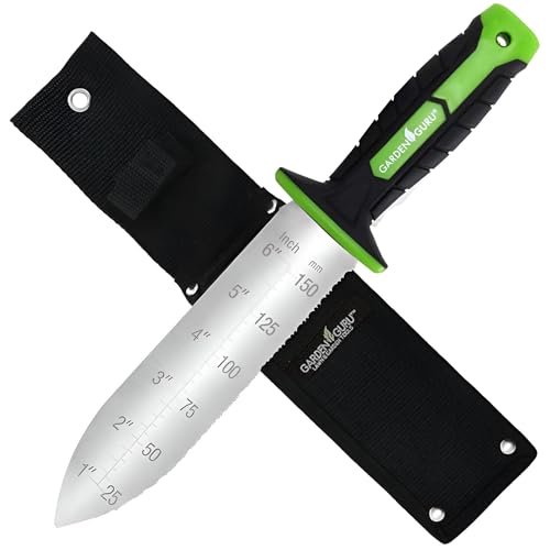 Garden Guru Hori Hori Garden Knife with Ergonomic Handle for Weeding, Digging, Pruning & Cultivating, Stainless Steel Blade with Serrated Edge & Depth Markings for Measuring Planting Depth - size: 1 Pack