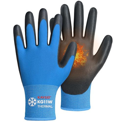KAYGO Winter Work Gloves Thermal Insulated, PU Coated,12 Pairs, KG11W - color: Blue (Thermal), size: Large
