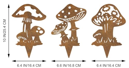 Resama 3 Piece Rusty Metal Mushroom Garden Stakes - color: Mushroom-R