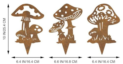 Resama 3 Piece Rusty Metal Mushroom Garden Stakes - color: Mushroom-R