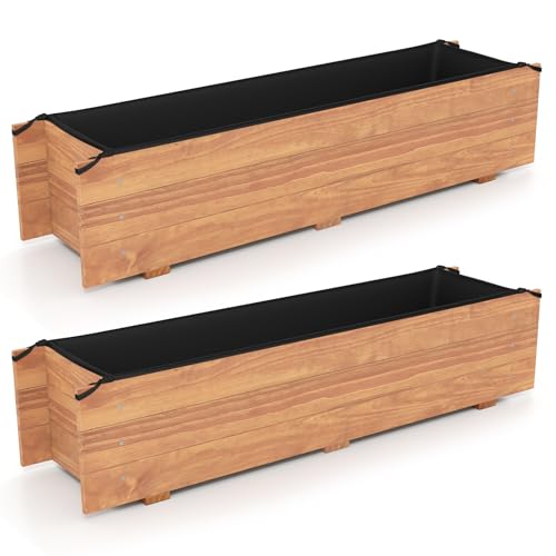 HAPPYGRILL Wooden Raised Garden Bed with 4 Drainage Holes, Black Liner - size: 44" x 11" x 10"