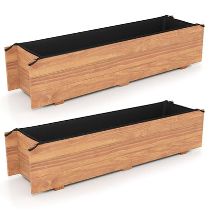 HAPPYGRILL Wooden Raised Garden Bed with 4 Drainage Holes, Black Liner - size: 44" x 11" x 10"
