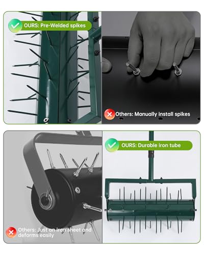 Rolling Lawn Aerator Tool with 39 Spike for Outdoor Lawn Yard Soil Garden