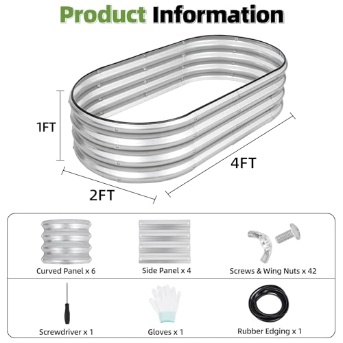 G GOOD GAIN 2Pcs Raised Garden Beds Galvanized, Planter Boxes Kit, Oliver - color: Silver, size: 4×2×1ft (2 Pack)