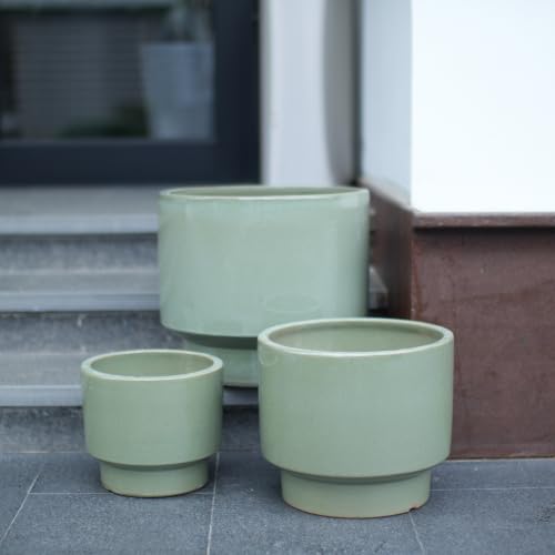 Ceramic Plant Pots with Drainage Hole, 9/12/15 Inch, Antique Light Green