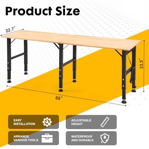 OLBRUS 68'' Adjustable Workbench with Power Outlet, Heavy Duty Work Bench