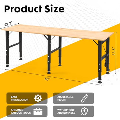 OLBRUS 68'' Adjustable Workbench with Power Outlet, Heavy Duty Work Bench