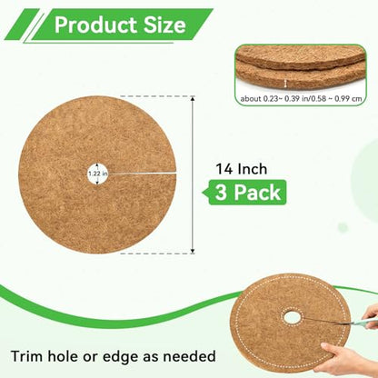 ZeeDix 14 Inch Coconut Fiber Tree Ring Mulch Mat, 3 Pack Tree Mulch Ring - color: 3 Pack, size: 14 Inch