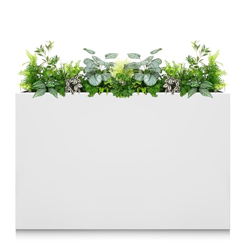 Galvanized Steel Planter Box-No Installation Required Metal Rectangular Block Long Box Planter Modern Outdoor Planters All-Weather Use with Drainage Holes for Patio/Porch, 36×24×12IN（White） - color: White, size: Large-Fold