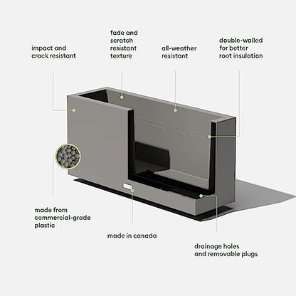 Veradek Block Series Long Box Planter - Rectangular Outdoor Planter - color: Gray, size: Medium
