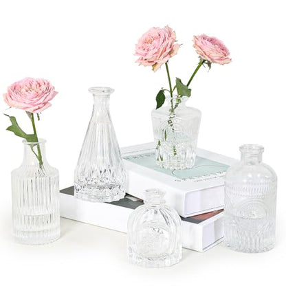 SUPMIND 5pcs Glass Bud Vase Set, Clear Small Flower Vases for Centerpieces - color: Clear, size: 5Pcs