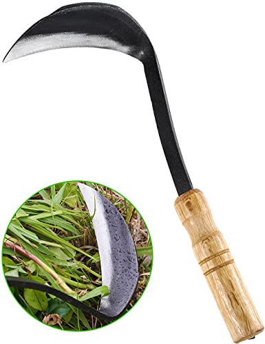 TOYPOPOR Japanese Weeding Sickle Hoe, 11" Gardening Hand Weeder Nejiri Kama Blade Tool Digging Cutting Weed Remover, High-Carbon Steel One-Piece Molding with Wood Handle, Very Sharp Edge Quick Work - color: 11 inch Hand Sickle
