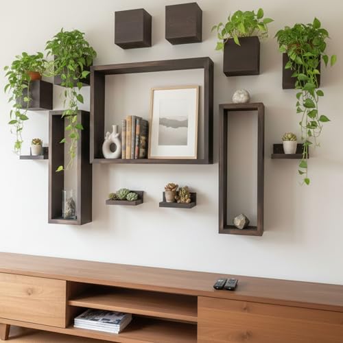 LaLaGreen Wooden Floating Shelves (13-Piece Set) Indoor Wall Mounted Plants - size: 13-pc set