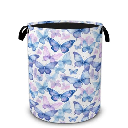 Blue Butterfly Laundry Hamper,Collapsible Laundry Baskets, Dirty Clothes Baskets with Handles,Oxford Cloth Hamper for Bedroom,Bathroom,Laundry Room,College Dorms,16"x20" - color: Blue Butterfly