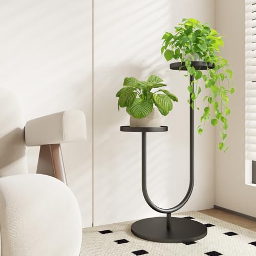 Bamworld Plant Stand Indoor Tall Tiered Plant Stands for Outdoor Plants 2 Pots Corner Plant Holder Black Metal Plants Rack for Living Room Bedroom Decor