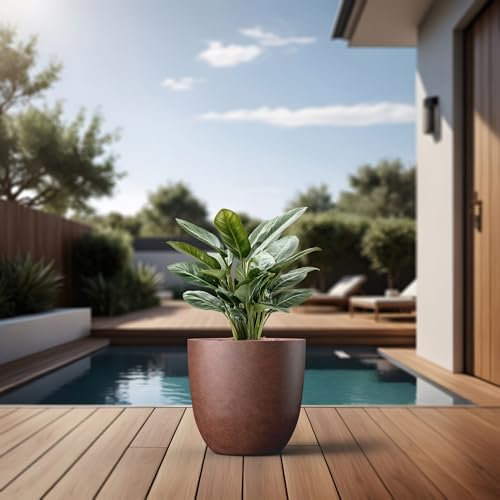 Kante Accent Round Bowl Rusty Concrete Planter 14" Dia, Outdoor - color: Rusty, size: 14"d